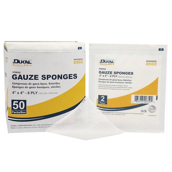 Dukal Woven Gauze Sponge, Basic Care Sterile 4 x 4 8Ply 2's, 50PK 8502 - main